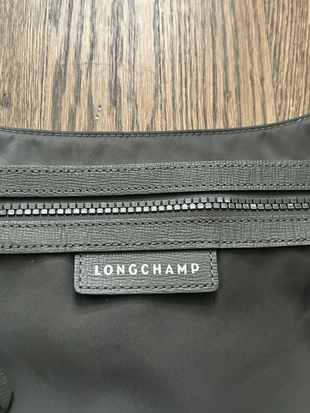 Longchamp Gray Nylon Crossbody with White Logo Tab